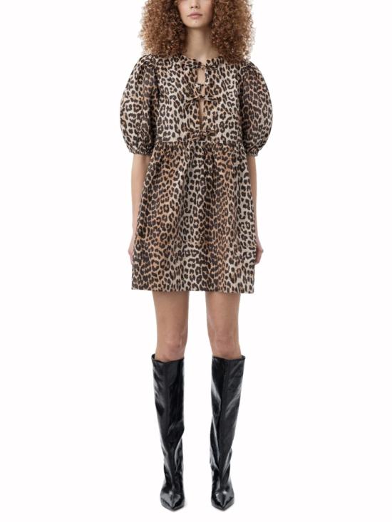 26SS 가니 프린티드 타이 스트링 포플린 미니 드레스 F9758 943 ANIMALIER - GANNI