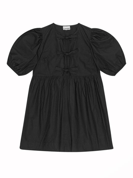 26SS 가니 코튼 포플린 타이 스트링 미니 드레스 F9005 099 BLACK