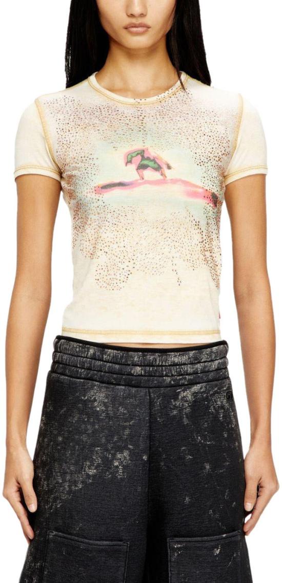 26SS 디젤 반팔 티셔츠 A218260PLBQ7FUA BEIGE - DIESEL