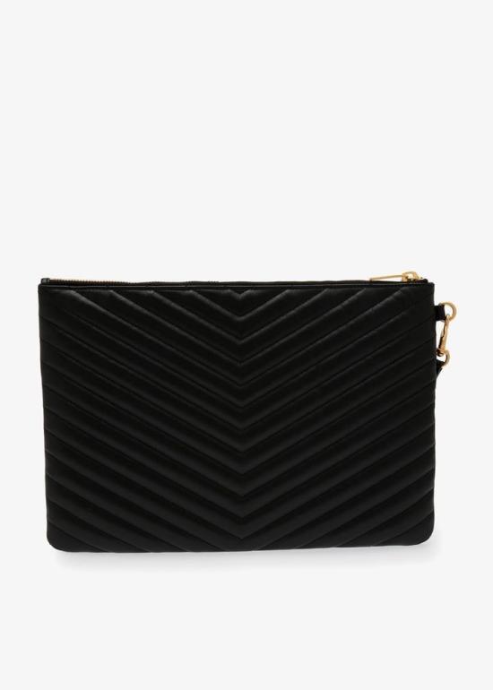  생로랑 퀼티드 레더 골드 모노그램 카산드라 마틀라세 태블릿 파우치 559193CWU01 1000 BLACK - SAINT LAURENT
