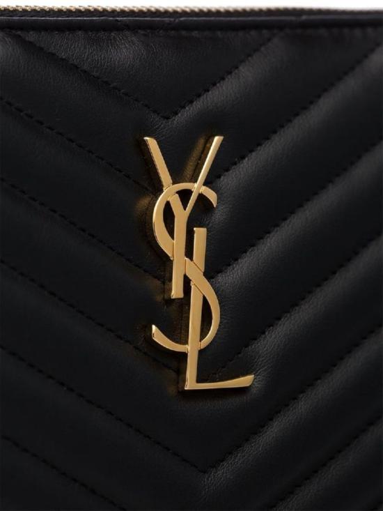  생로랑 퀼티드 레더 골드 모노그램 카산드라 마틀라세 태블릿 파우치 559193CWU01 1000 BLACK - SAINT LAURENT