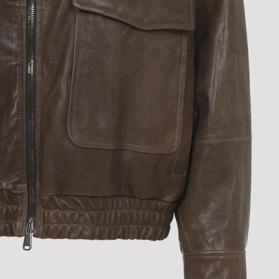 26SS 브루넬로 쿠치넬리 모닐리 글로시 나파 가죽 아우터 재킷 MPPAH7661 C8921 BROWN - BRUNELLO CUCINELLI