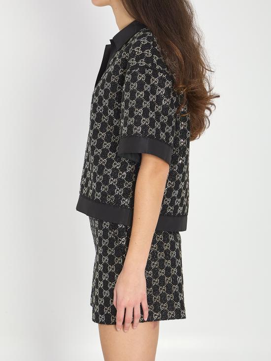 26SS 구찌 울 트위드 라메 탑 846682ZARWY 1000 BLACK - GUCCI