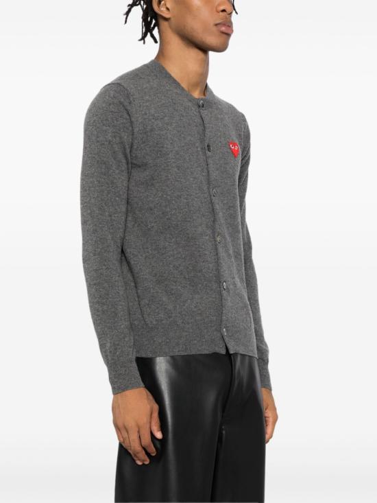 25FW 꼼데가르송 플레이 레드 하트 니트 가디건 AXN0073 GREY - COMME DES GARCONS