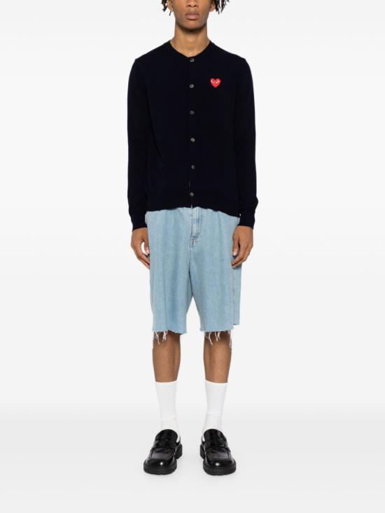 25FW 꼼데가르송 플레이 레드 하트 니트 가디건 AXN0072 BLUE - COMME DES GARCONS