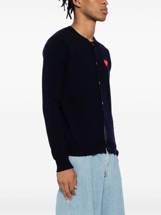25FW 꼼데가르송 플레이 레드 하트 니트 가디건 AXN0072 BLUE - COMME DES GARCONS