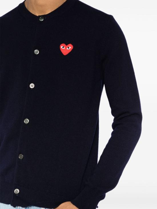 25FW 꼼데가르송 플레이 레드 하트 니트 가디건 AXN0072 BLUE - COMME DES GARCONS