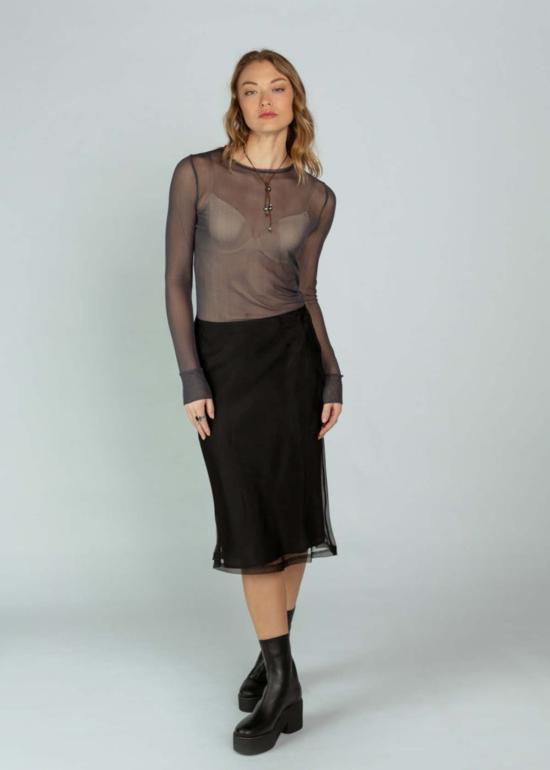  Brazeau Tricot 미디 스커트 브라조 트리코 오간자 여성  블랙 - BRAZEAU TRICOT