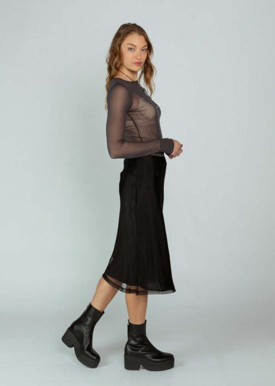  Brazeau Tricot 미디 스커트 브라조 트리코 오간자 여성  블랙