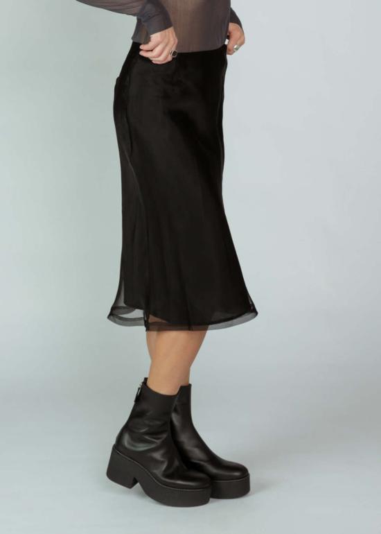  Brazeau Tricot 미디 스커트 브라조 트리코 오간자 여성  블랙 - BRAZEAU TRICOT