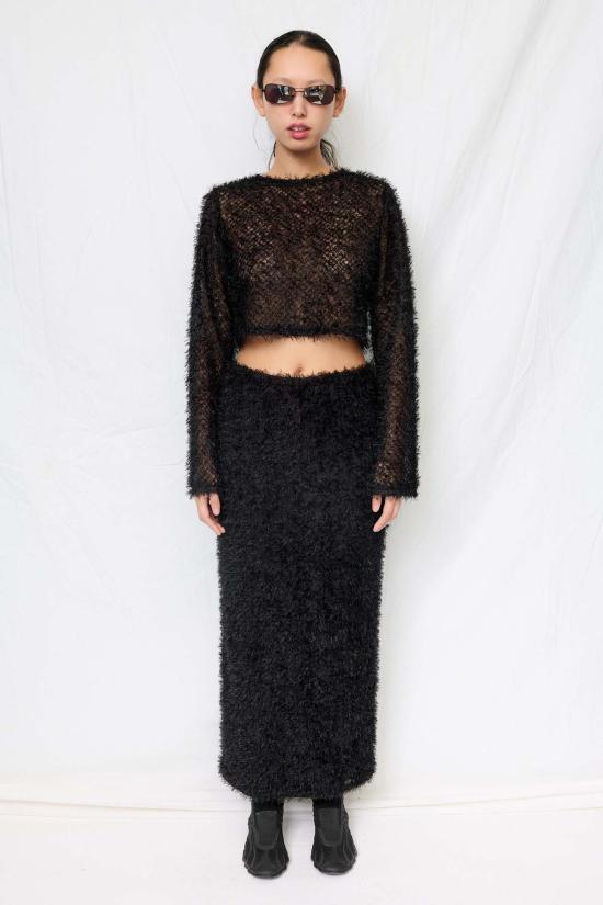  어셈블리 뉴욕 긴팔 티셔츠 어셈블리 블랙 페더 크롭 롱 슬리브 탑 - ASSEMBLY NEW YORK