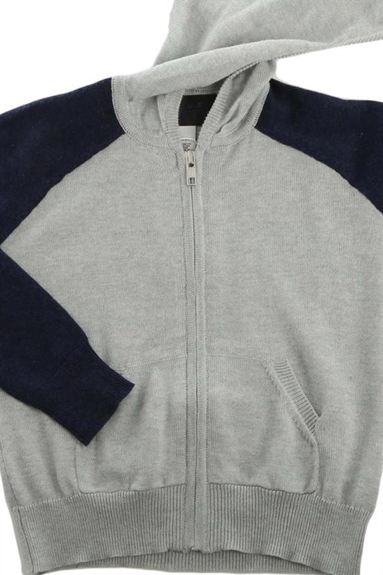  [키즈] 블루&크림 풀오버 아동용  캐시미어 지퍼 후드티 실버/네이비 - BLUE&CREAM