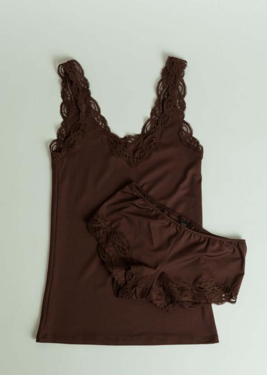  온리 하츠 민소매 티셔츠 Only Hearts Delicious With Lace V넥 탱크탑 카페인 - ONLY HEARTS