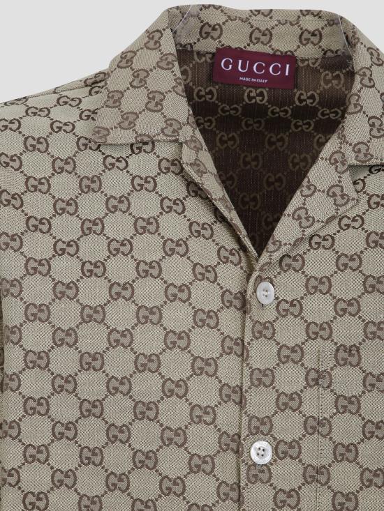 26SS 구찌 GG 리넨 셔츠 742707ZAM7G 2580 CAMEL EBONY - GUCCI