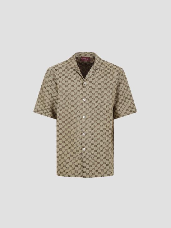 26SS 구찌 GG 리넨 셔츠 742707ZAM7G 2580 CAMEL EBONY