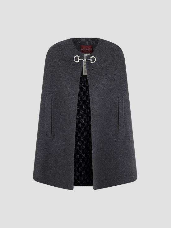 26SS 구찌 홀스빗 실크 울 케이프 852796ZAQW0 1179 DARK GREY LIGHT GREY