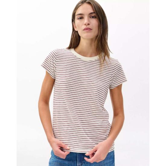  랙앤본 반팔 티셔츠 Rag & Bone 슬럽 스트라이프 티셔츠 버건디 멀티 - RAG & BONE