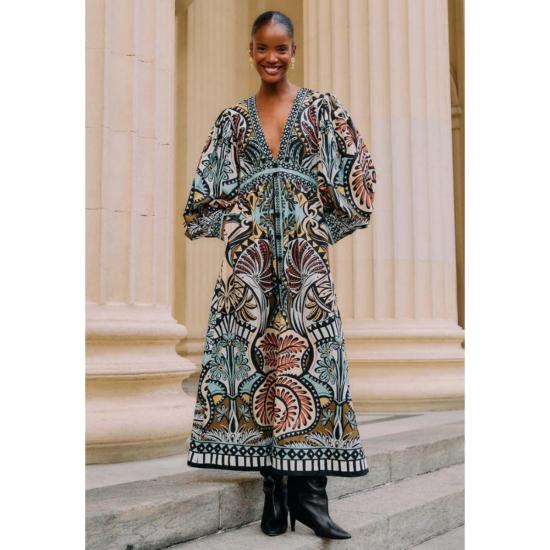  팜 리오 롱 원피스 발라마나 딥 V넥 맥시 드레스 멀티컬러