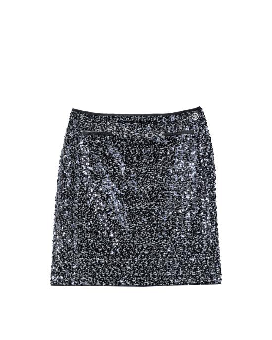 25FW 칼라거펠트 숏 스커트 A4W12016 8915 herringbone sequins NERO MULTI