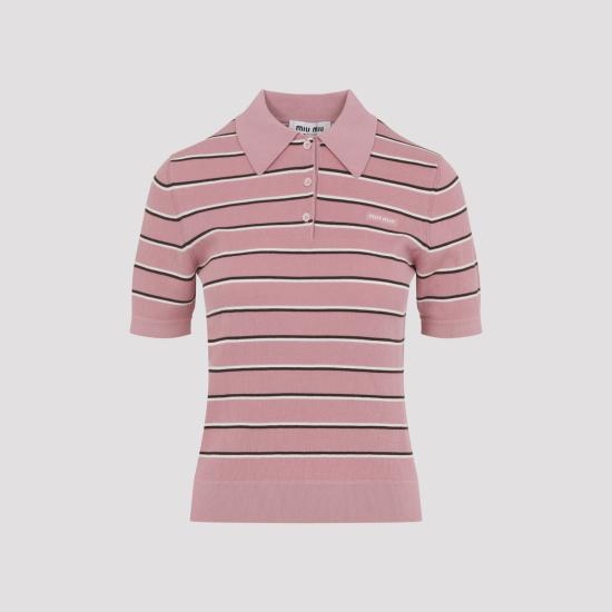 26SS 미우미우 코튼 니트 폴로 셔츠 MMLB35SOOO 183M F0028 ROSA - MIU MIU
