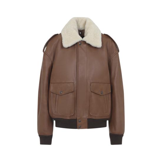 26SS 생로랑 시어링 칼라 가죽 봄버 자켓 843525 YCTE2 2146 MARRON TERRACOTTA - SAINT LAURENT