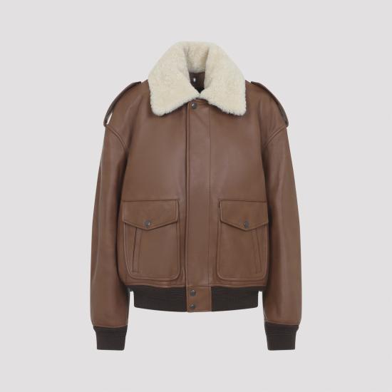 26SS 생로랑 시어링 칼라 가죽 봄버 자켓 843525 YCTE2 2146 MARRON TERRACOTTA