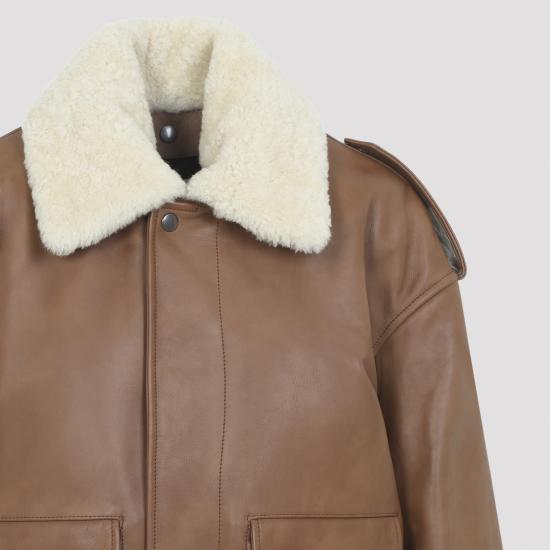 26SS 생로랑 시어링 칼라 가죽 봄버 자켓 843525 YCTE2 2146 MARRON TERRACOTTA - SAINT LAURENT