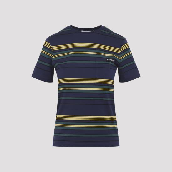 26SS 미우미우 반팔 티셔츠 MJNA09SOOO 18ZV F0V9D BLU BOTTIGLIA