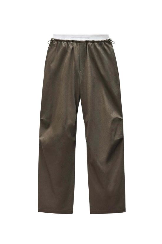  알렉산더 왕 스트레이트 팬츠 미드라이즈 로고 엘라스틱 팬츠 (관절형 무릎 디자인) 아미 그린