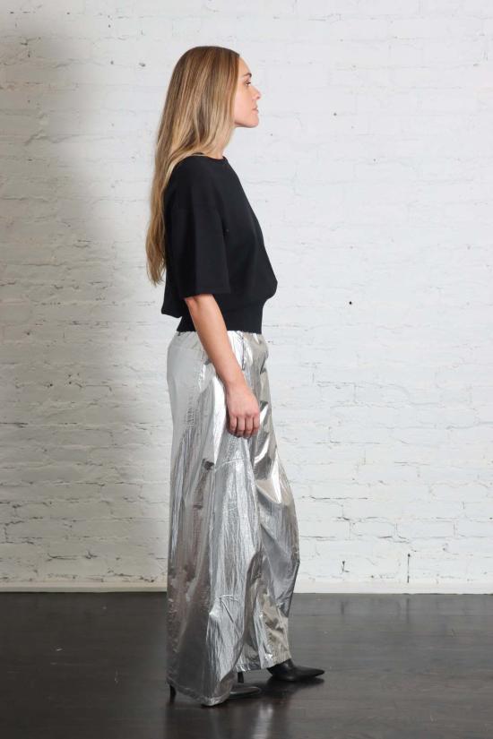  티비 스트레이트 팬츠 메탈릭 나일론 윈슬로우  실버 - TIBI