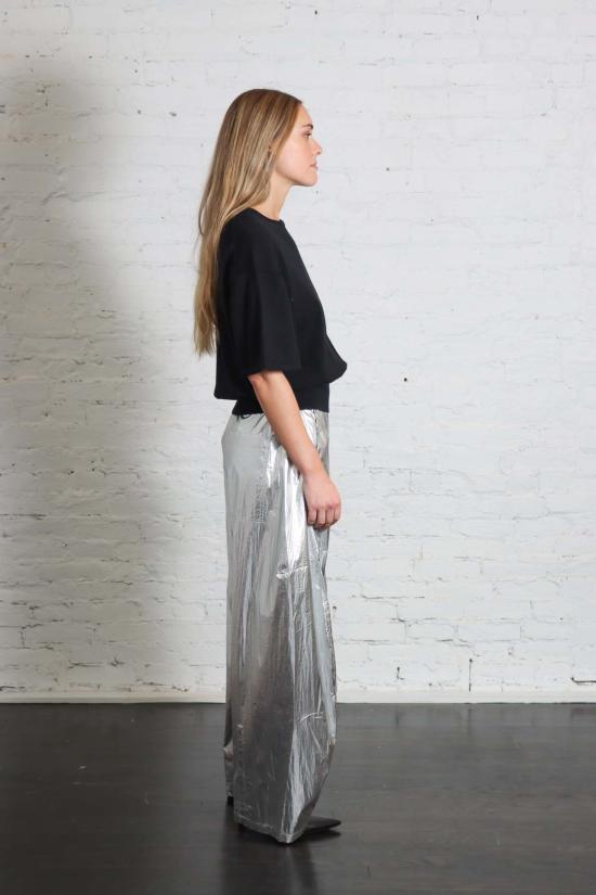  티비 스트레이트 팬츠 메탈릭 나일론 윈슬로우  실버 - TIBI