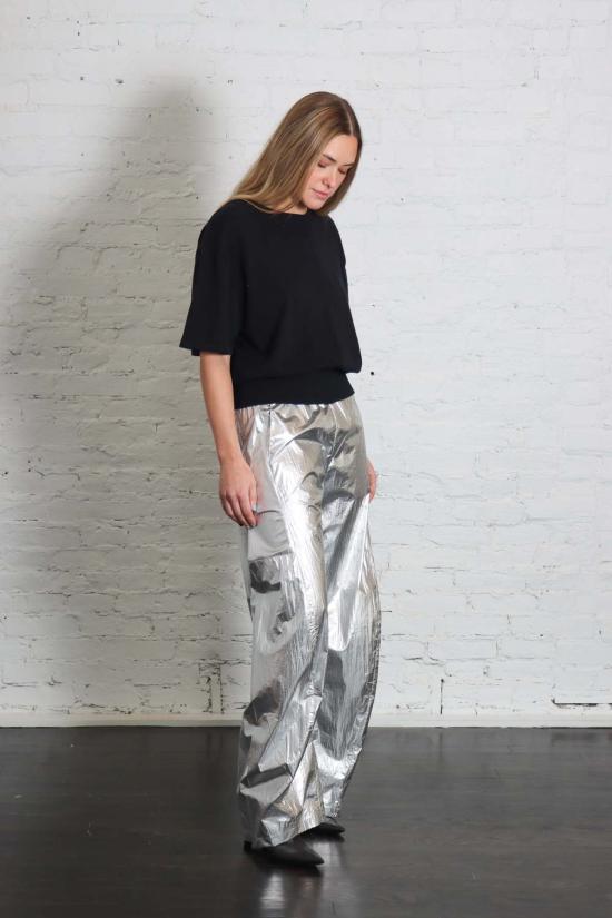  티비 스트레이트 팬츠 메탈릭 나일론 윈슬로우  실버 - TIBI