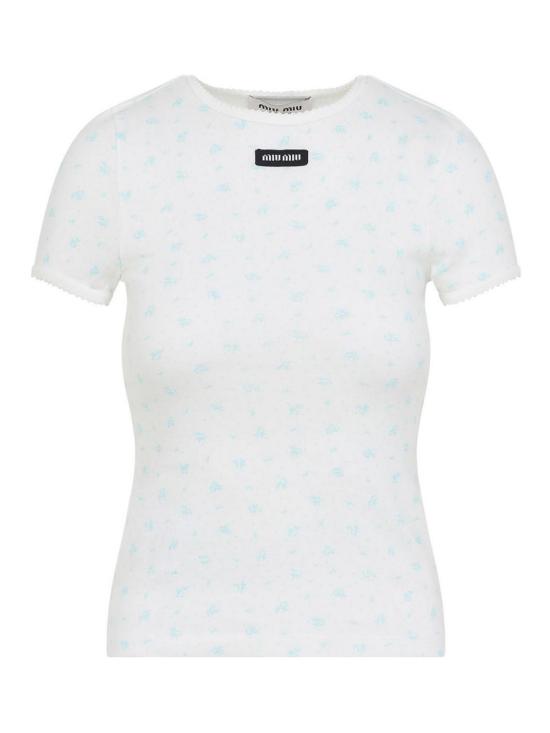 26SS 미우미우 반팔 티셔츠 MJNA08SOOO18ZUF0AZ1 White
