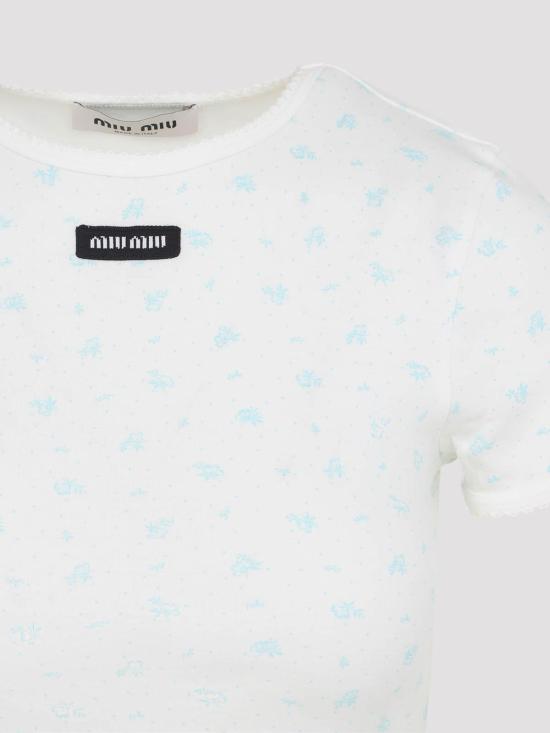 26SS 미우미우 반팔 티셔츠 MJNA08SOOO18ZUF0AZ1 White - MIU MIU