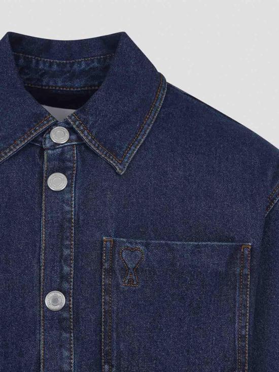 26SS 아미 톤온톤 하트 로고 블루 코튼 데님 오버셔츠 UJK788DE0104402 - AMI