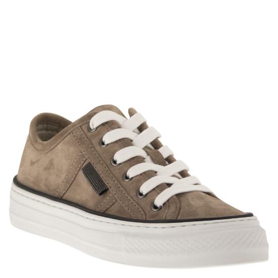 26SS 브루넬로 쿠치넬리 샤이니 탭 스웨이드 스니커즈 MZSFG3221 LIGHT BROWN - BRUNELLO CUCINELLI