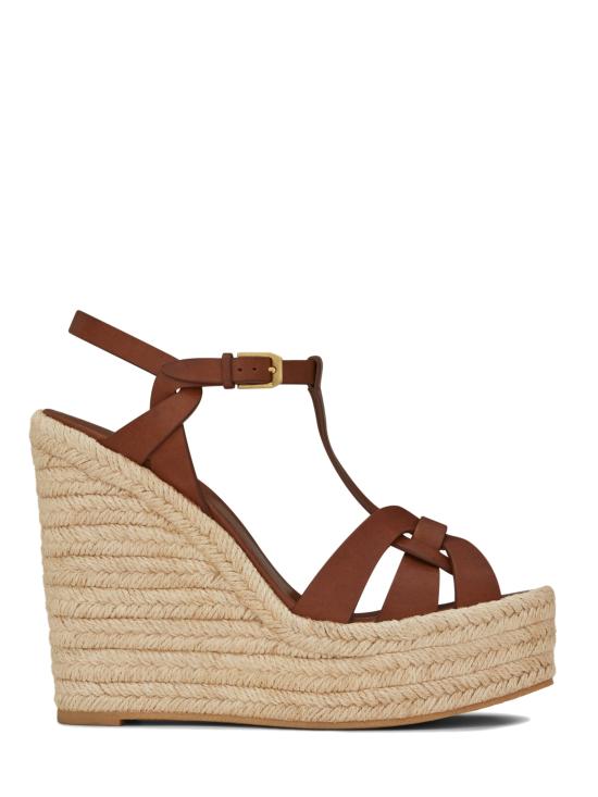 26SS 생로랑 트리뷰트 에스파드리유 웻지 스무스 레더 611924BDA00 2206 Brown