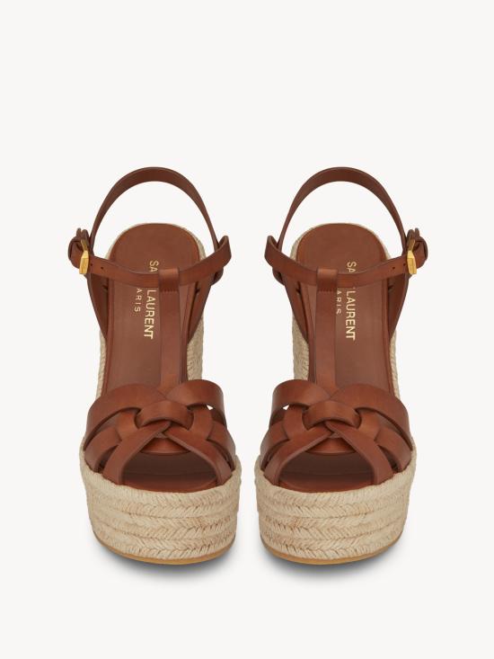 26SS 생로랑 트리뷰트 에스파드리유 웻지 스무스 레더 611924BDA00 2206 Brown - SAINT LAURENT