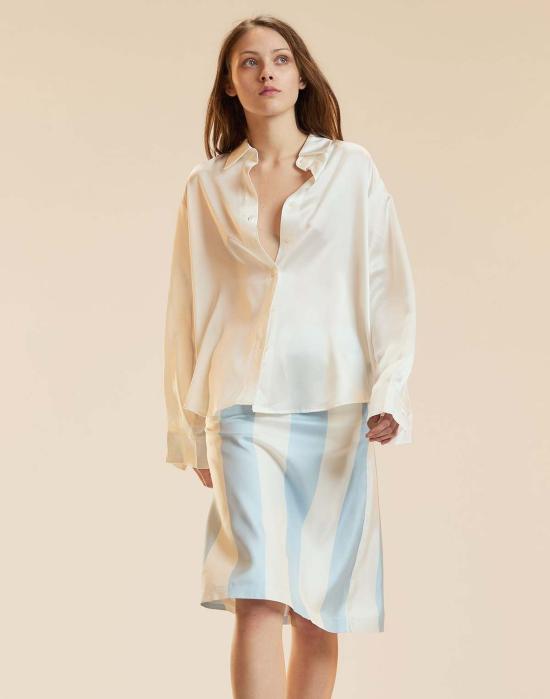  신시아 로리 미디 스커트 신시아 로울리 스트라이프 콜렉터블 실크 스커트 블루/화이트 - CYNTHIA ROWLEY