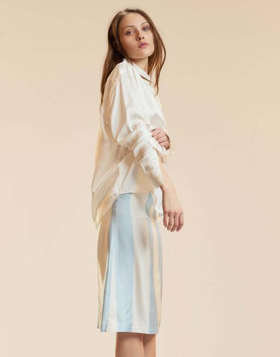  신시아 로리 미디 스커트 신시아 로울리 스트라이프 콜렉터블 실크 스커트 블루/화이트 - CYNTHIA ROWLEY