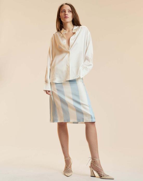  신시아 로리 미디 스커트 신시아 로울리 스트라이프 콜렉터블 실크 스커트 블루/화이트