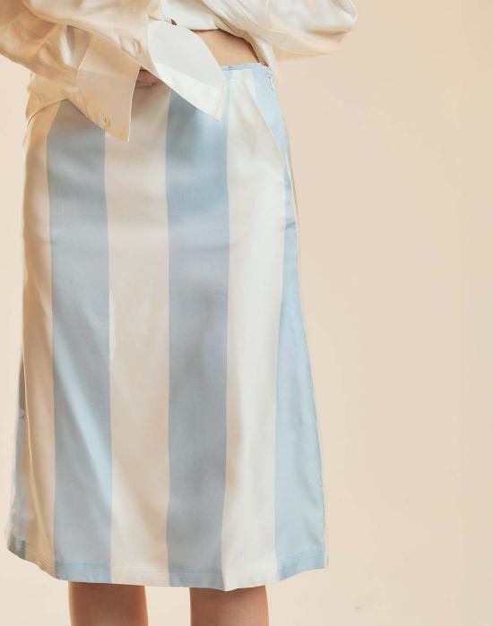  신시아 로리 미디 스커트 신시아 로울리 스트라이프 콜렉터블 실크 스커트 블루/화이트 - CYNTHIA ROWLEY