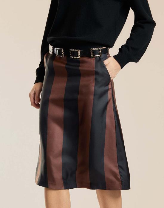  신시아 로리 미디 스커트 신시아 로울리 스트라이프 콜렉터블 실크 스커트 블랙/브라운