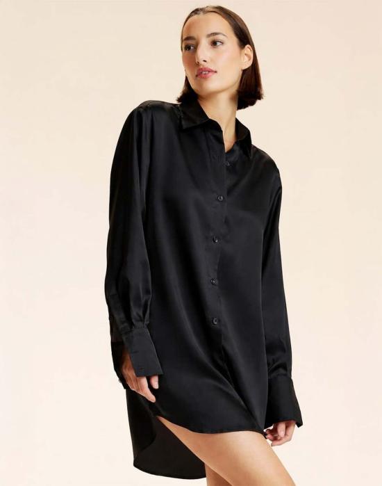  신시아 로리 숏 원피스 신시아 로울리 소장용 실크 셔츠 드레스 블랙