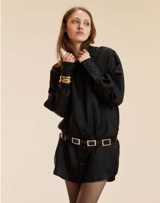  신시아 로리 숏 원피스 신시아 로울리 소장용 실크 셔츠 드레스 블랙 - CYNTHIA ROWLEY