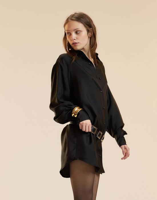  신시아 로리 숏 원피스 신시아 로울리 소장용 실크 셔츠 드레스 블랙 - CYNTHIA ROWLEY