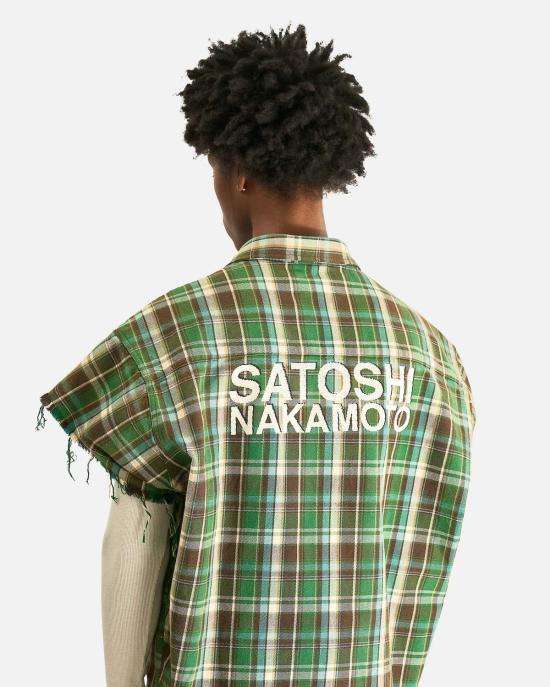  사토시 나카모토 반팔 셔츠 벤더 컷오프 플란넬 셔츠 그린 - SATOSHI NAKAMOTO
