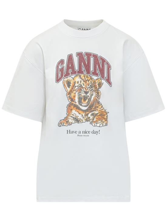 26SS 가니 코튼 저지 비디드 타이거 티셔츠 A1050060 151 BRIGHT WHITE