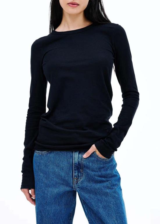  실버레이크 긴팔 티셔츠 심플 롱 슬리브 티셔츠 레이븐 - SLVRLAKE