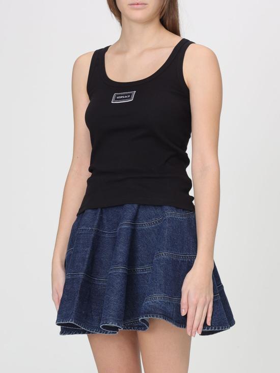 26SS 베르사체 로고 패피 리브드 스트레치 코튼 탱크탑 10232101A17222 1B000 Black - VERSACE